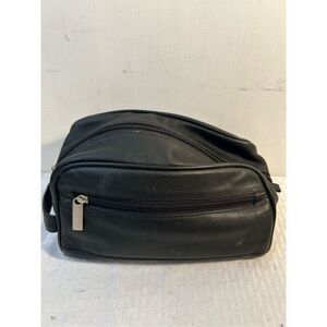 Kenneth Cole black leather zipper toiletries bag 10"x6"‎